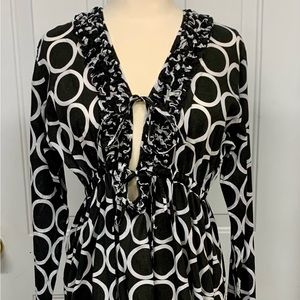 NWT Mud Pie bathing suit cover, resort loungewear, black with white circles